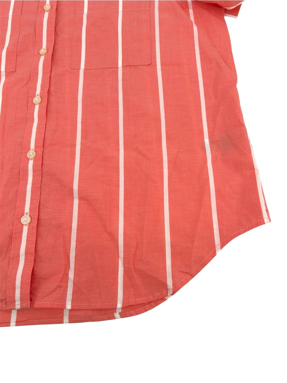 NWT L.L.Bean Essential Cotton Poplin Short Sleeve Shirt in Hot Coral Stripe READ - Picture 5 of 12
